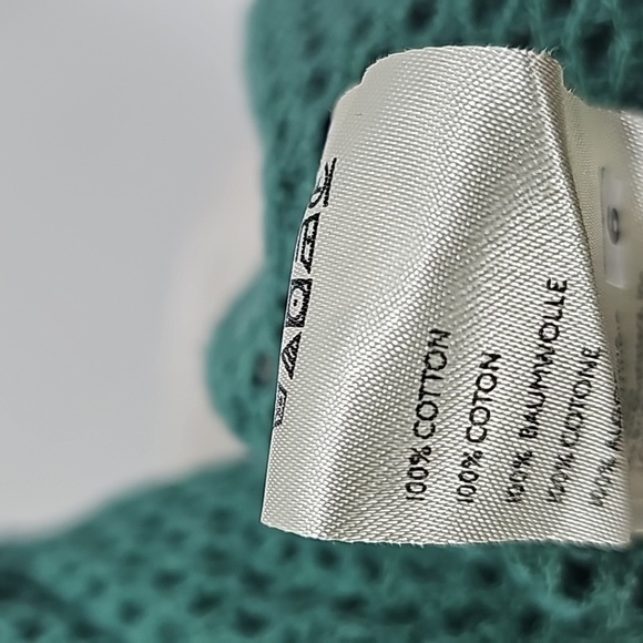 FP Green Open Knit Net Mesh Crew Neck Short Sleeve 100% Cotton T-shirt - Picture 10 of 13